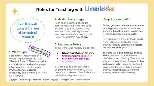 NEW - Color Vowel® Limerickles 5-Chant SAMPLER