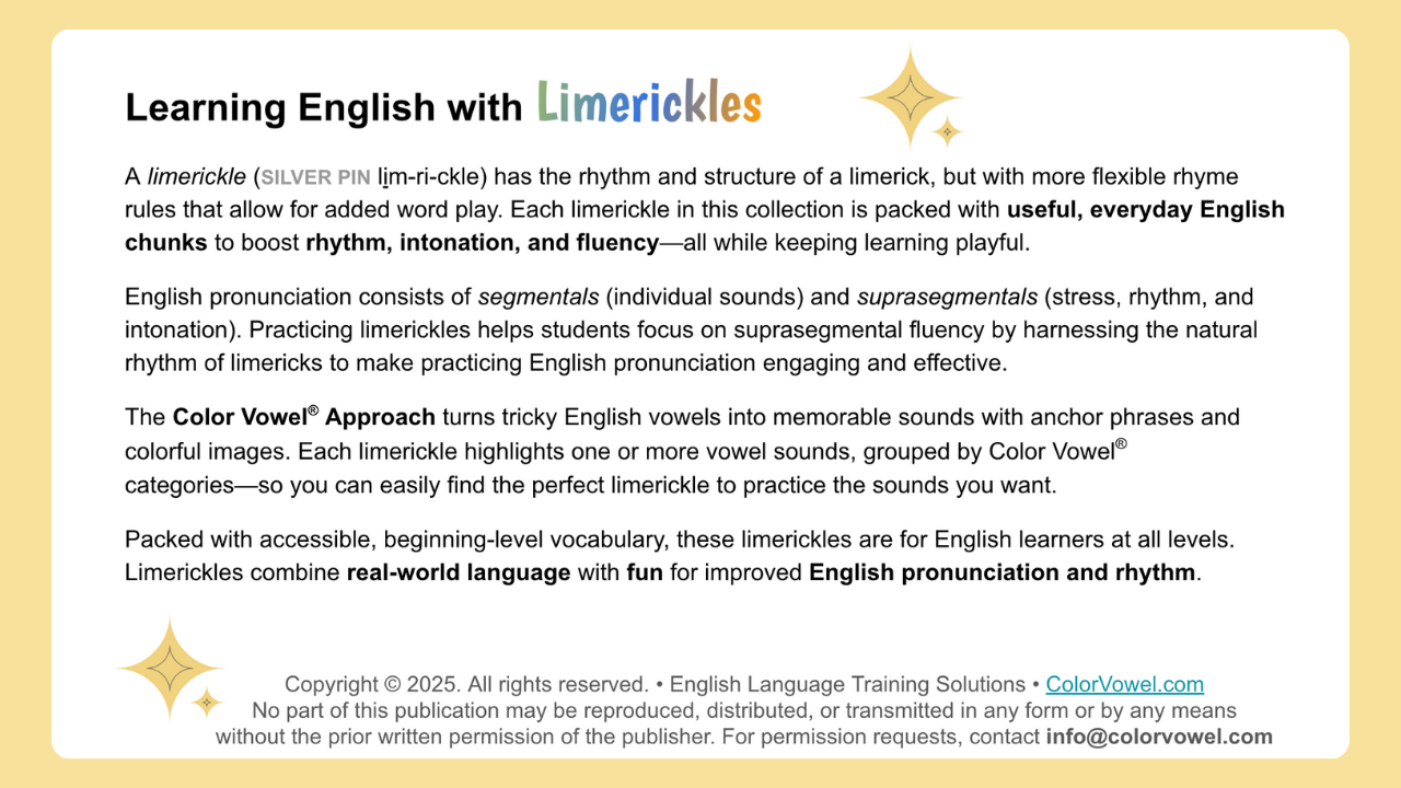 NEW - Color Vowel® Limerickles 5-Chant SAMPLER