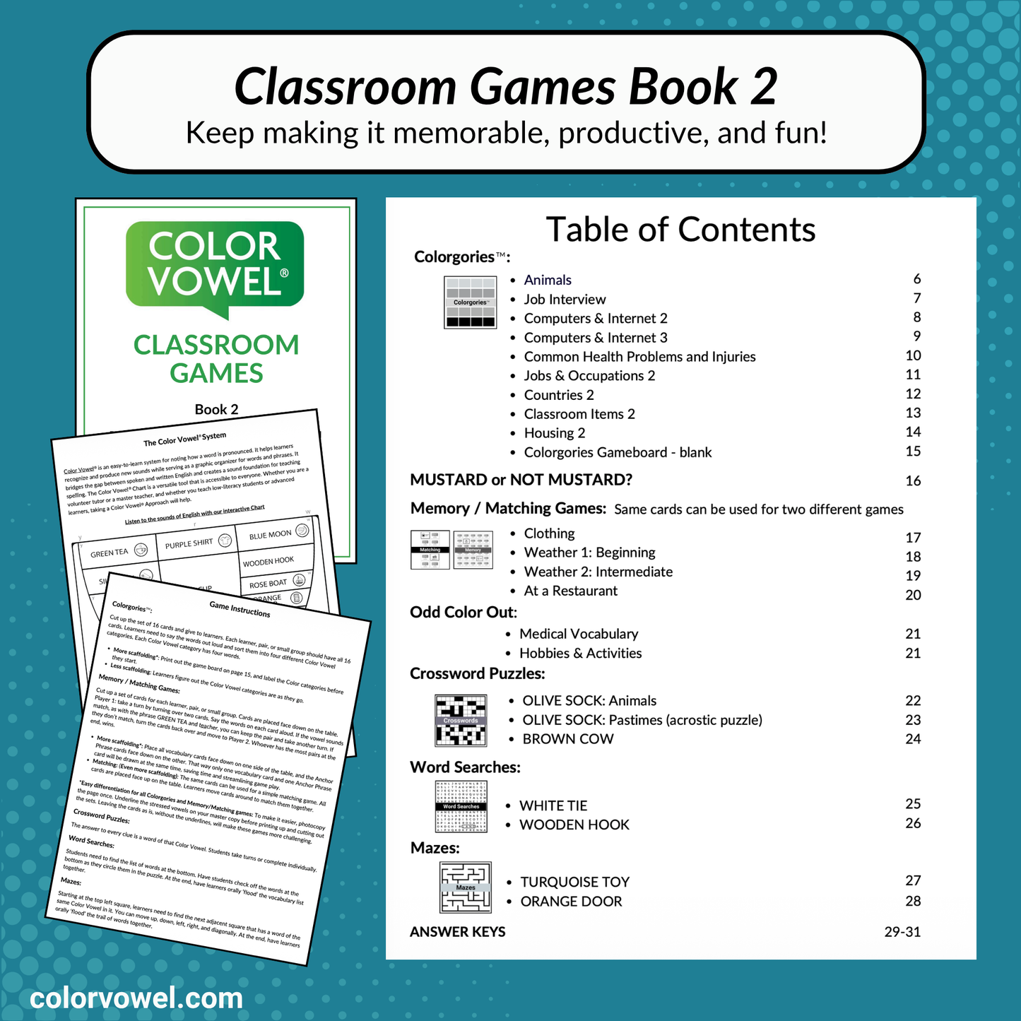 NEW - Color Vowel® Classroom Games Book 2